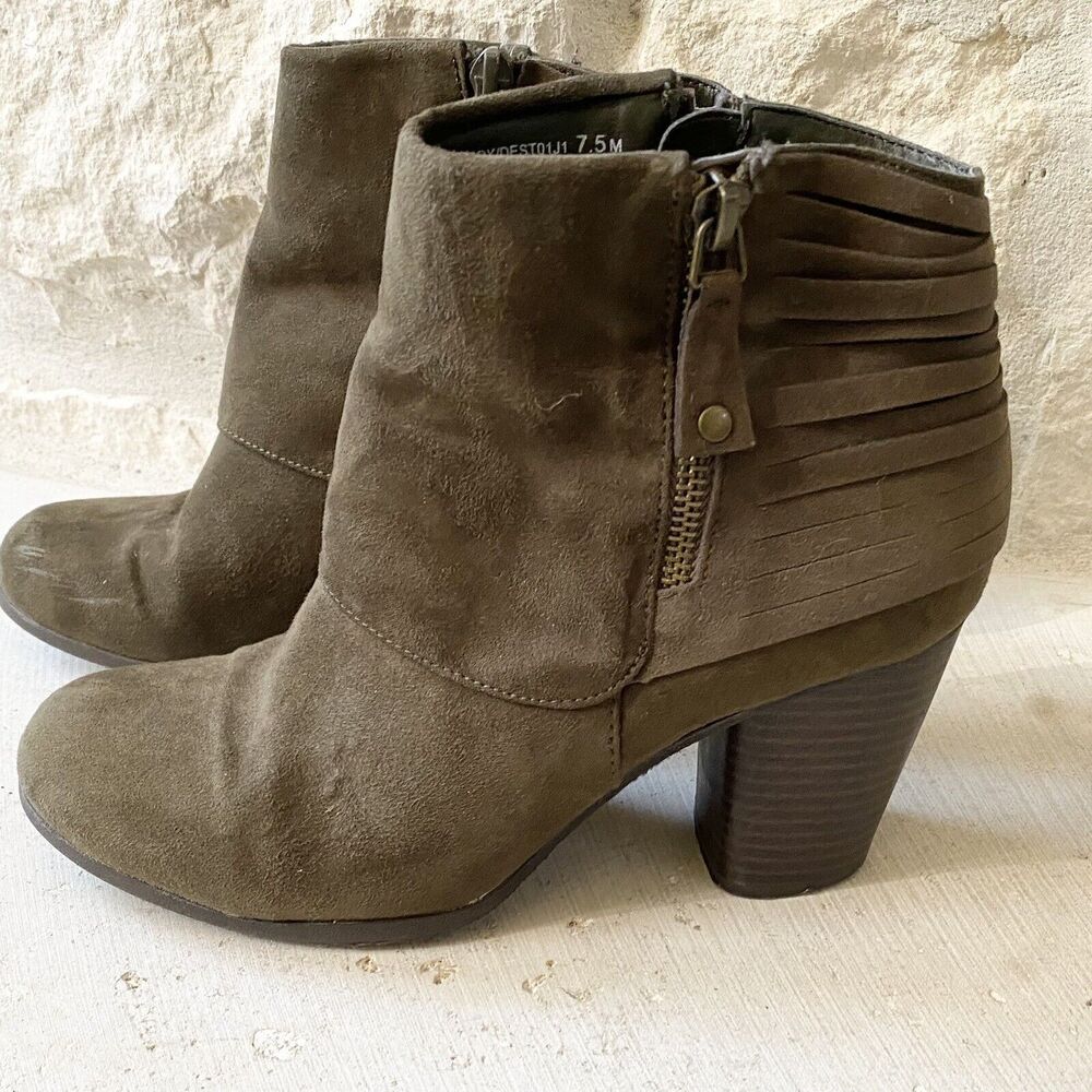 Madden Girl Destroy Heeled Ankle Bootie Faux Suede Green‎ US Women 7.5 M